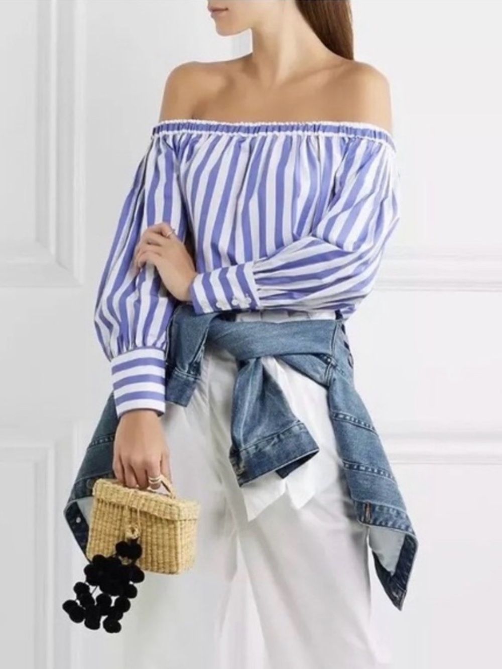 NWT J.Crew x Thomas Mason Off-the-Shoulder stripe blouse